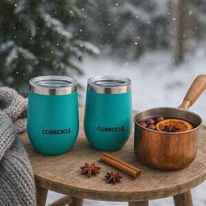 Corkcicle Stemless Wine Tumbler Set of 2 Turquoise Insulated Stainless Steel Cup